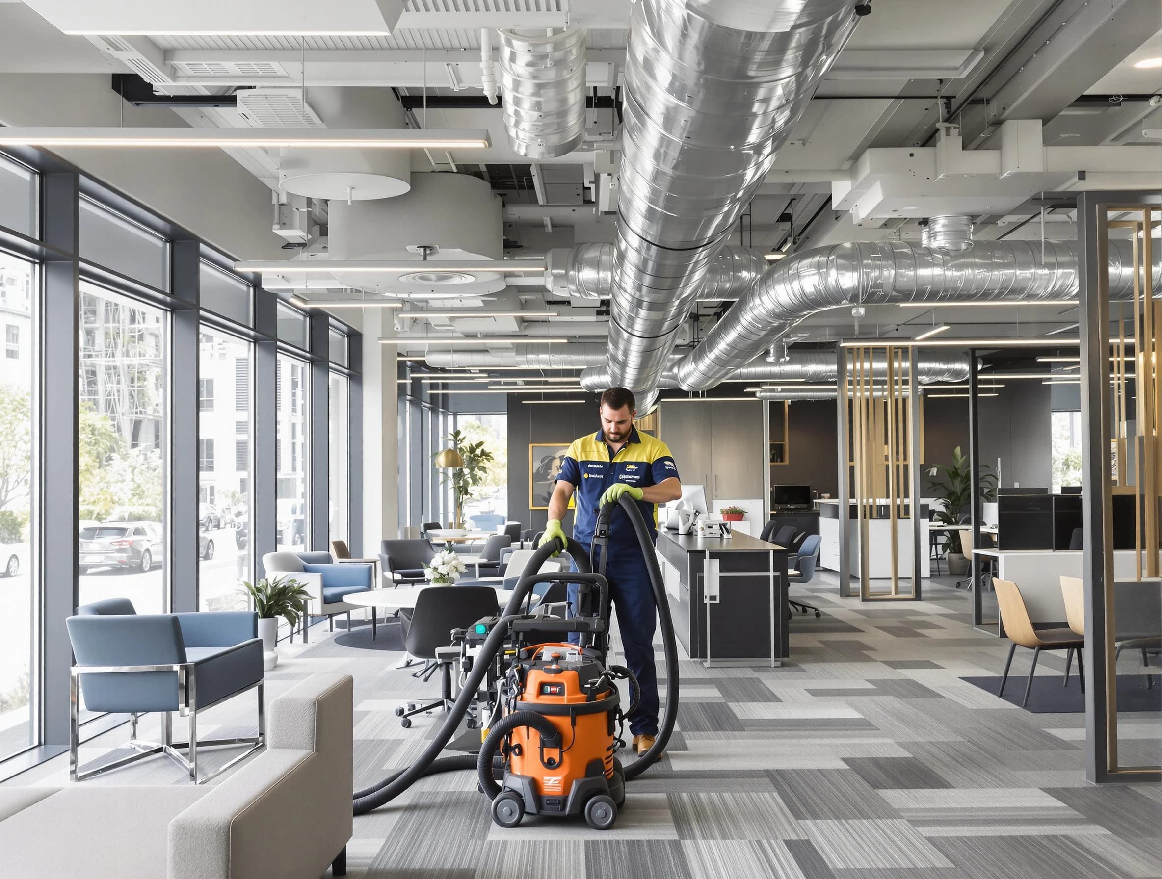 Lake of the Woods Air Duct Cleaning team performing thorough commercial duct cleaning at a Lake of the Woods business center