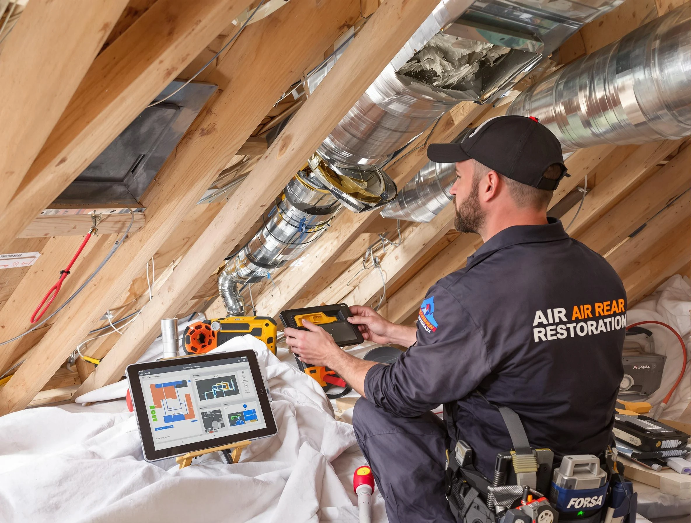 Lake of the Woods Air Duct Cleaning technician performing precise duct repair work in Lake of the Woods