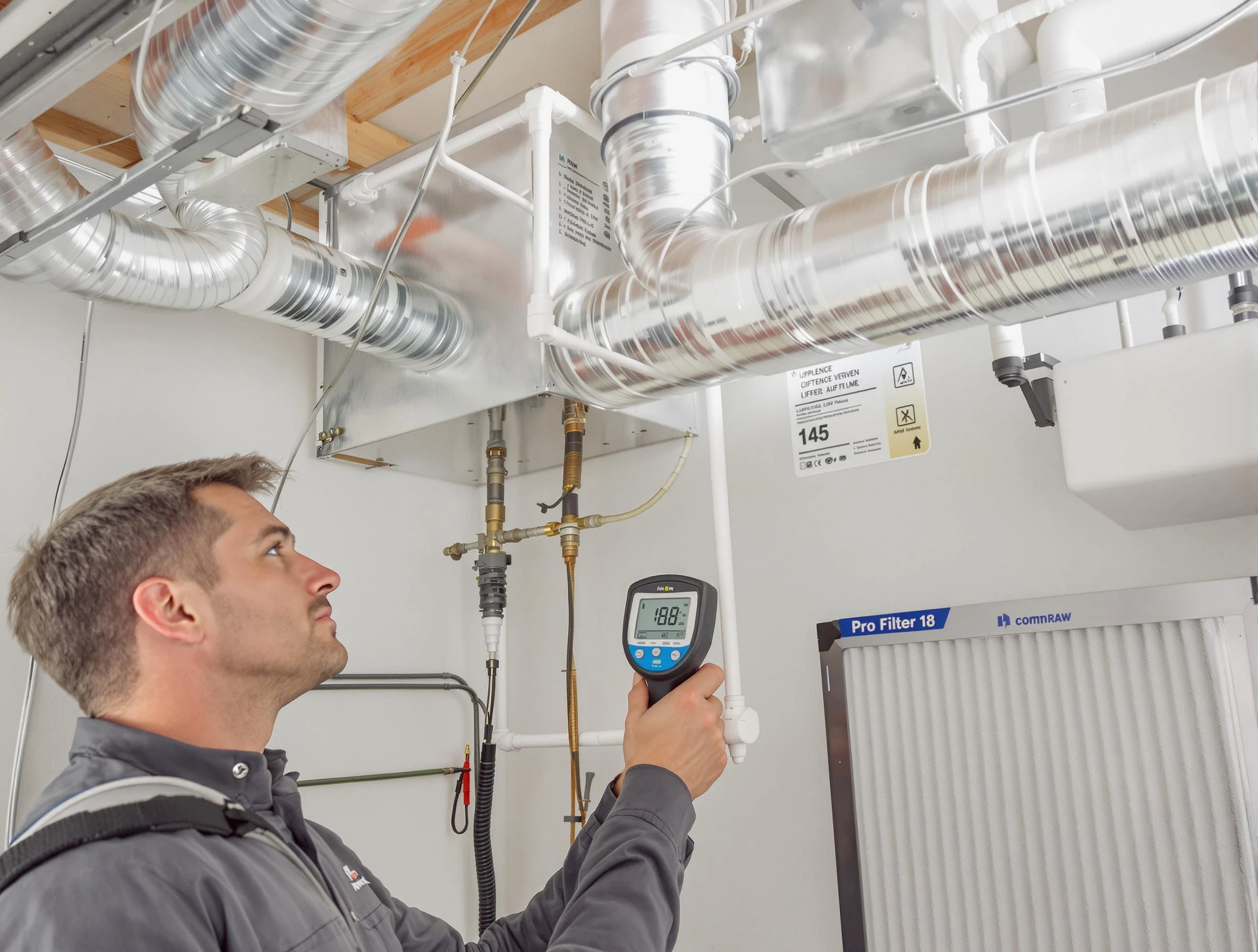 Lake of the Woods Air Duct Cleaning expert conducting detailed filter system inspection using diagnostic tools in Lake of the Woods